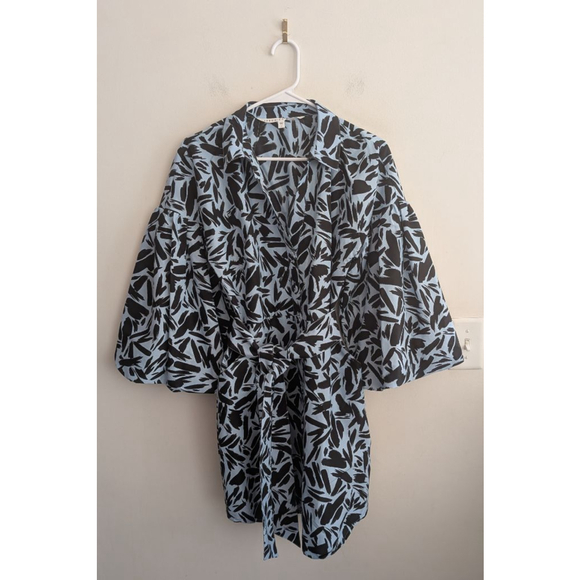 Women's Veronica Beard Mini Shirt Dress Size 8 Blue Black Leaf Print - Picture 4 of 12